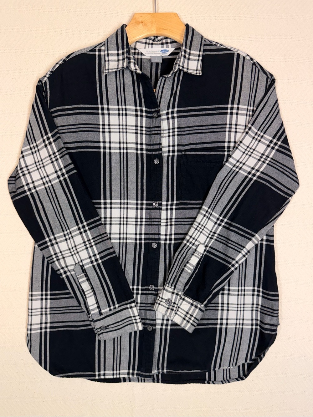 Old Navy Cabin Core Black White Plaid Flannel Button Down S